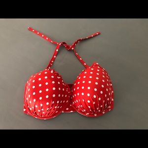 Red and white polka dot bikini top with underwire